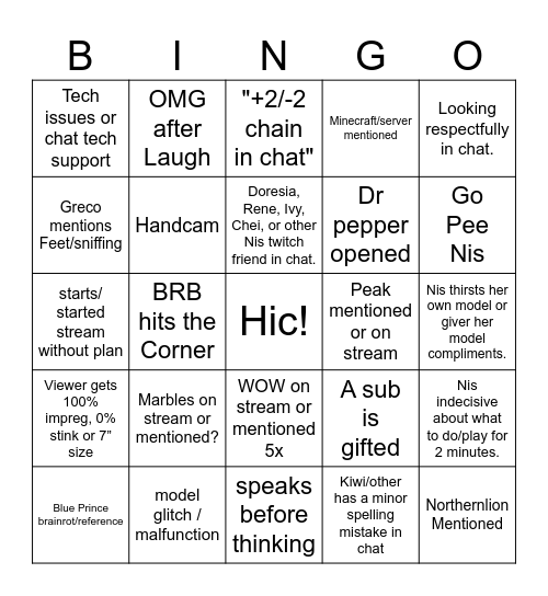 Nis Stream/Vod Bingo Card