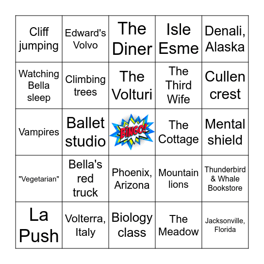 Twilight Places & Things Bingo Card