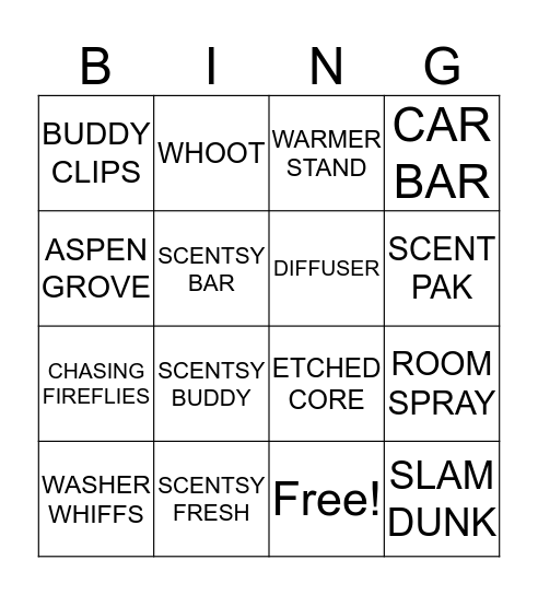SCENTSY  Bingo Card