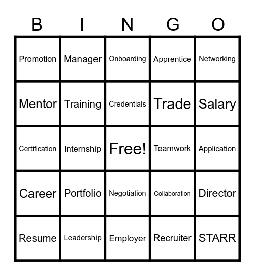Career Development Bingo Card