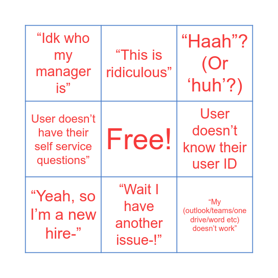 Ameri Service Desk Bingo! Bingo Card