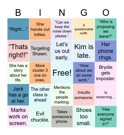 Angela Bingo Card