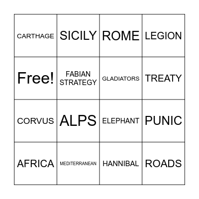 Punic Wars Bingo Card