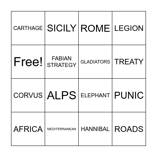 Punic Wars Bingo Card