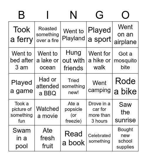 Summer Bingo Card