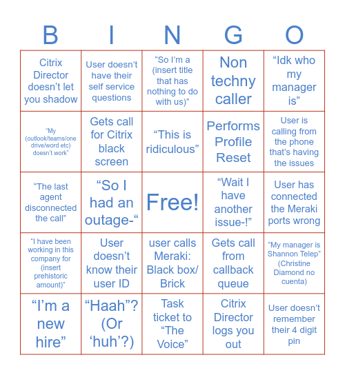 Ameri Service Desk BINGO! Bingo Card