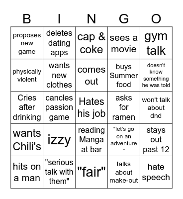 Jayden Bingo Card