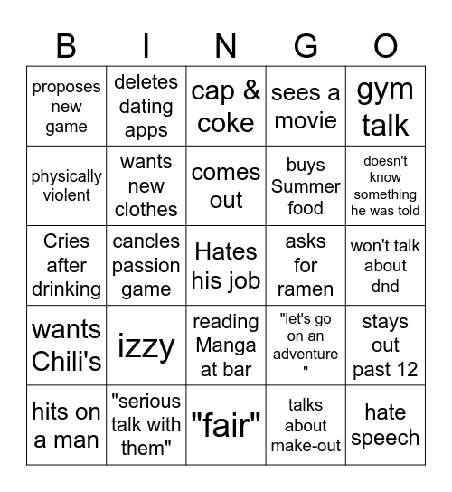 Jayden Bingo Card