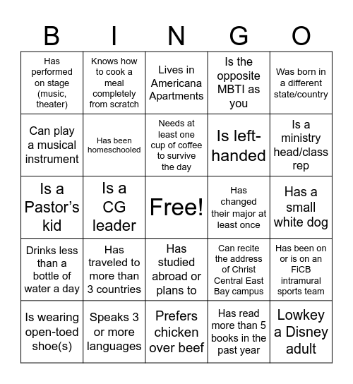 FiCB Bingo Card