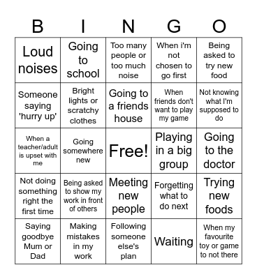 My Nervous Triggers Bingo Card