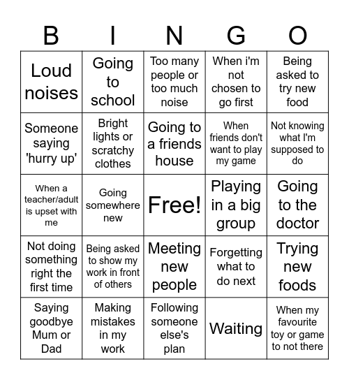 My Nervous Triggers Bingo Card