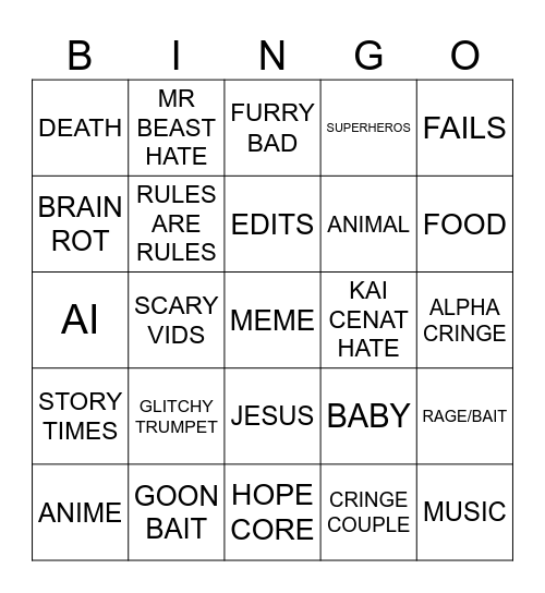 INSTA Bingo Card