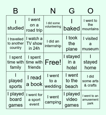 Summer holiday bingo Card