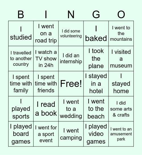 Summer holiday bingo Card