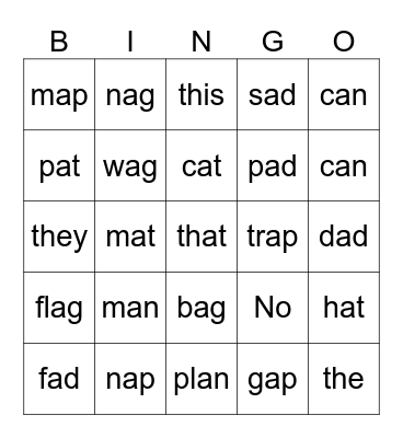 Words Bingo Card