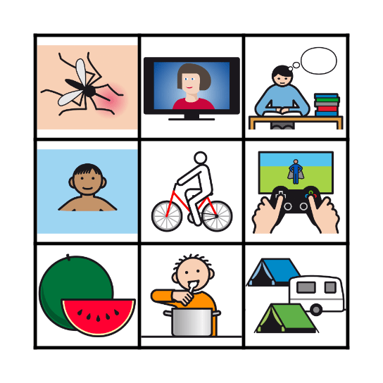 Summer Holidays Bingo Card