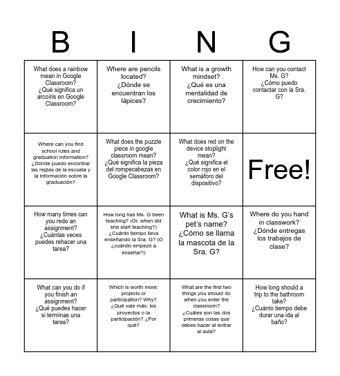 Day 1 Bingo Fall 2025 Bingo Card