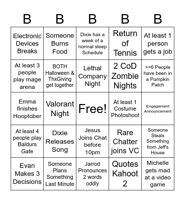 Bs Server Bingo Fall (Sep - Nov) Bingo Card