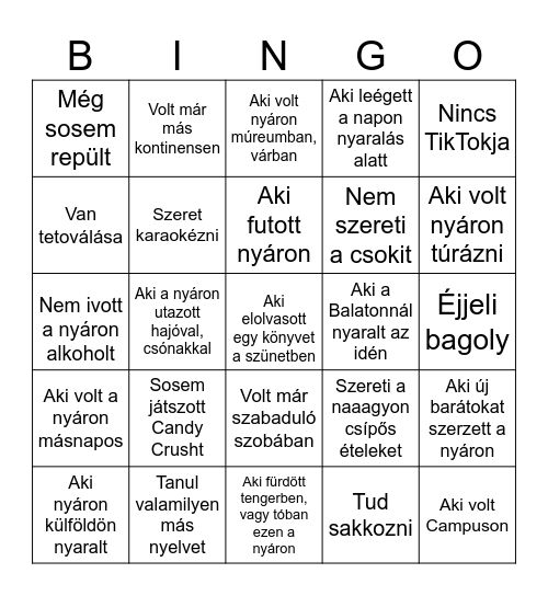 Keress valakit, aki Bingo Card
