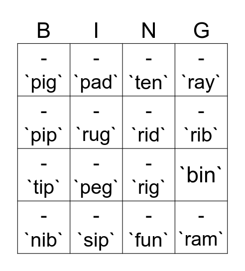 Untitled Bingo Card