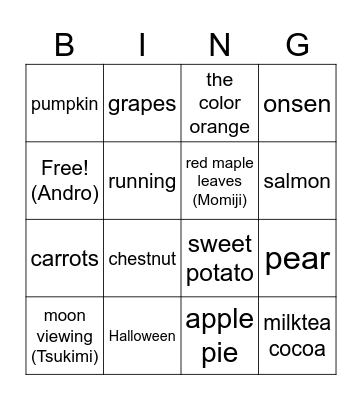 Fall Bingo Card