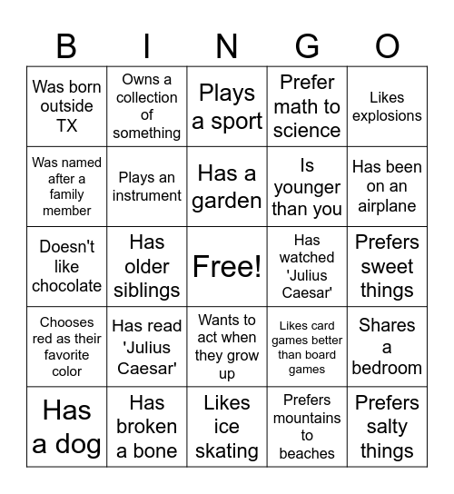 Human Bingo Card