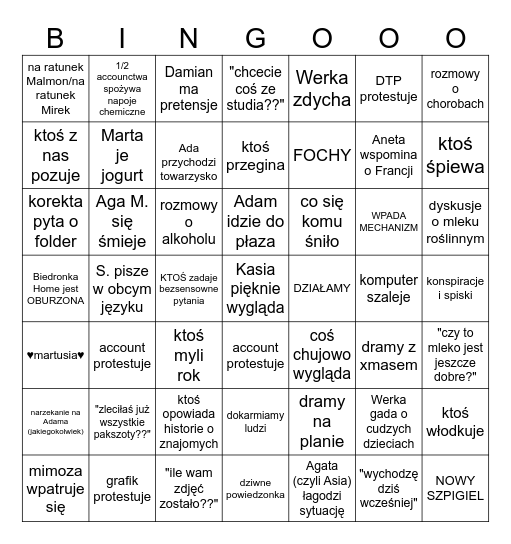 3 września, środa Bingo Card