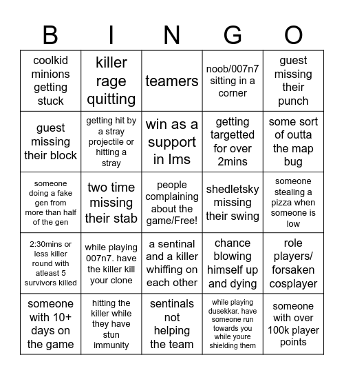 forsaken bingo board Bingo Card