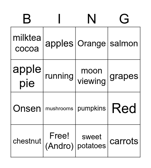 Autumn Bingo Card