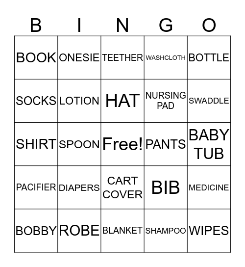 Baby Shower Bingo Card