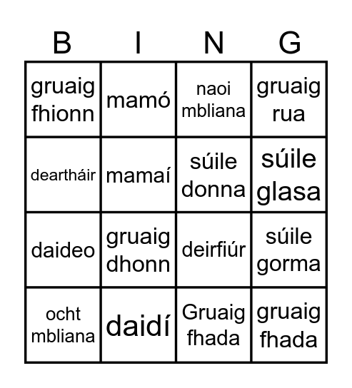 Mé Féin Bingo Card