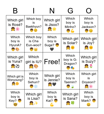 B13 L12 Which girl is IU? 👧🎨 Bingo Card