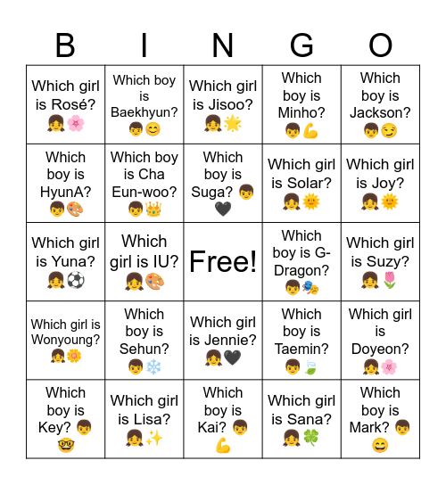 B13 L12 Which girl is IU? 👧🎨 Bingo Card