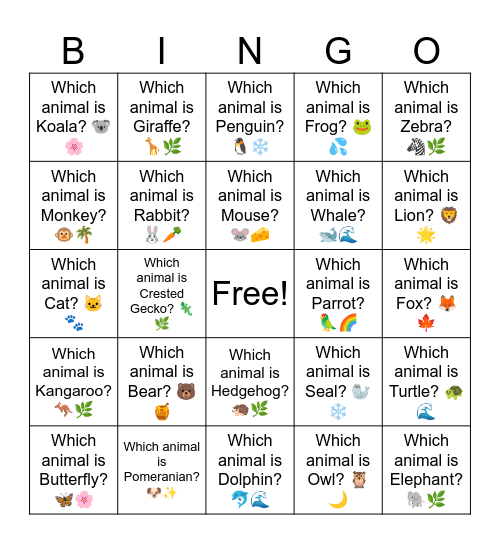 B13 L13 Which animal is Otter? 🦦🌊 Bingo Card