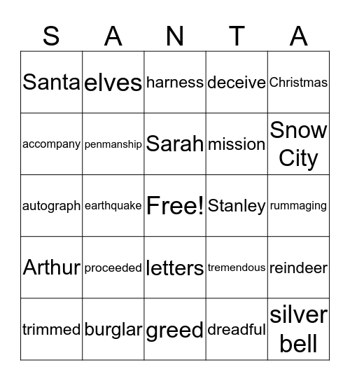 Stanley's Christmas Adventure BINGO Card