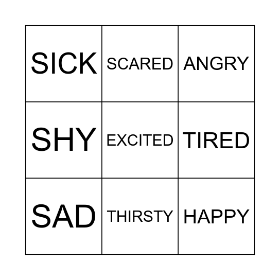 EMOTIONS BINGO Card