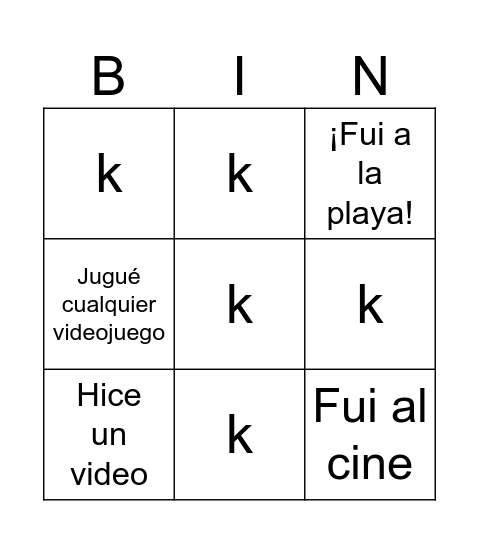 ¿Qué hiciste durante las vacaciones? Bingo Card