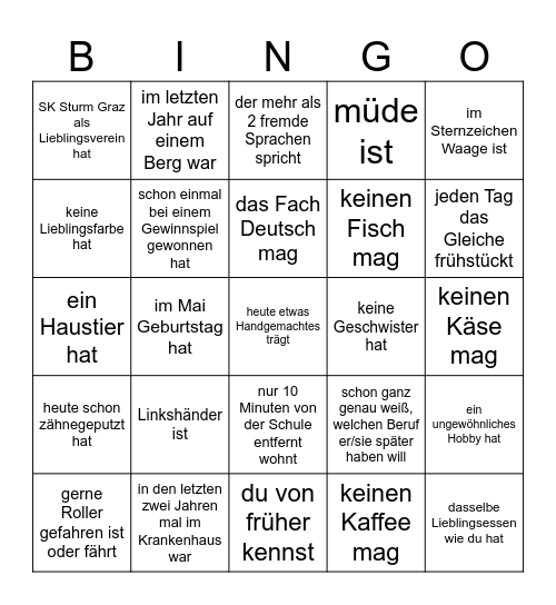 Finde jemanden, der/die/den... Bingo Card