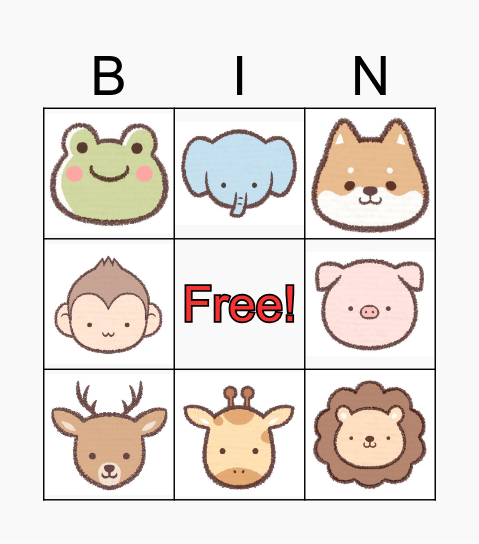 Animals Bingo Card