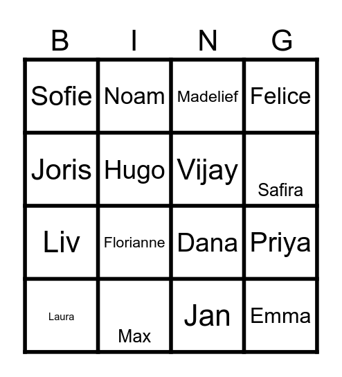 Introductie dag YFS Bingo Card