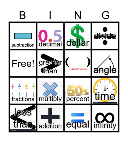 Math Symbols Bingo Card