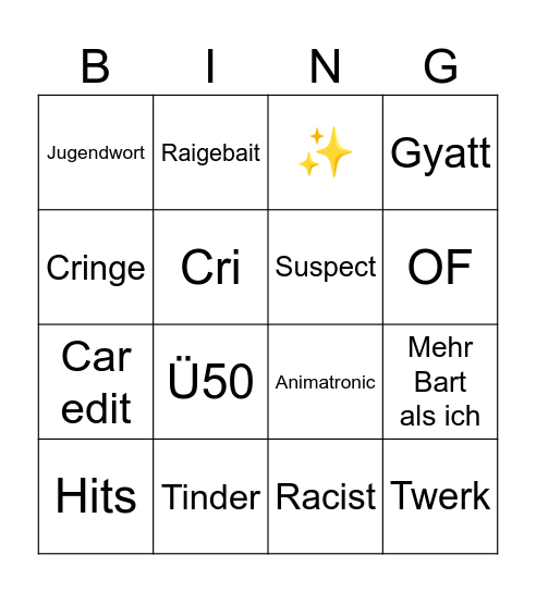 TikTok bingo Card