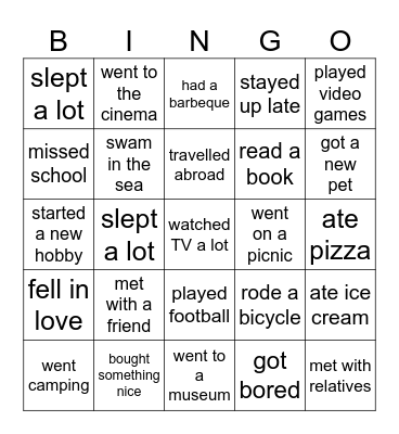 Summer holidays. Find someone who Bingo Card