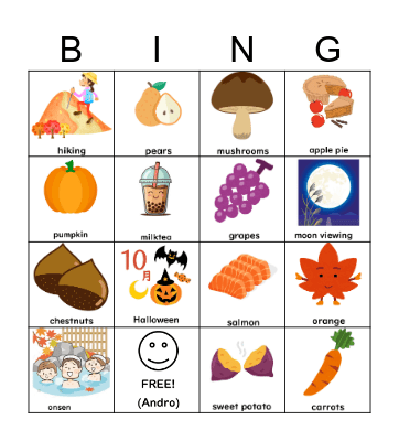 Autumn Bingo Card