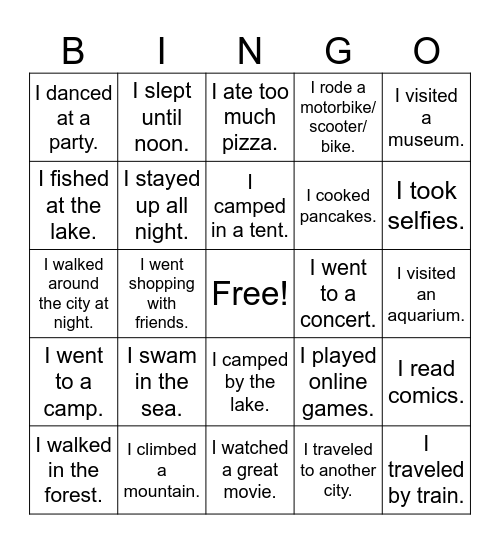 Holiday memories Bingo Card