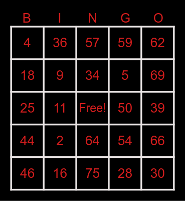 YATSILIEL FAMILY BINGO Card