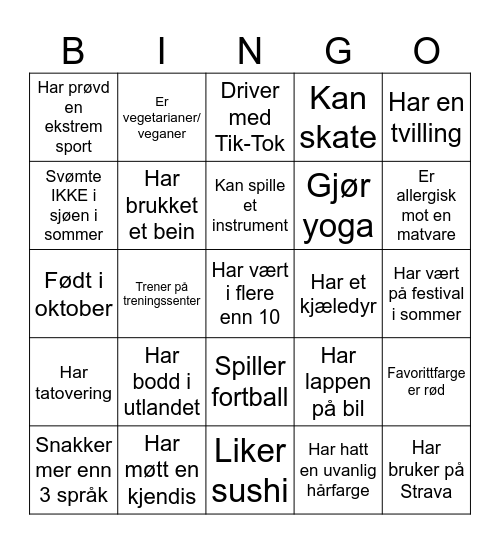 Bli kjent-Bingo Card