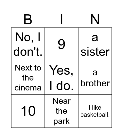 LL 3 unit 0 Bingo Card