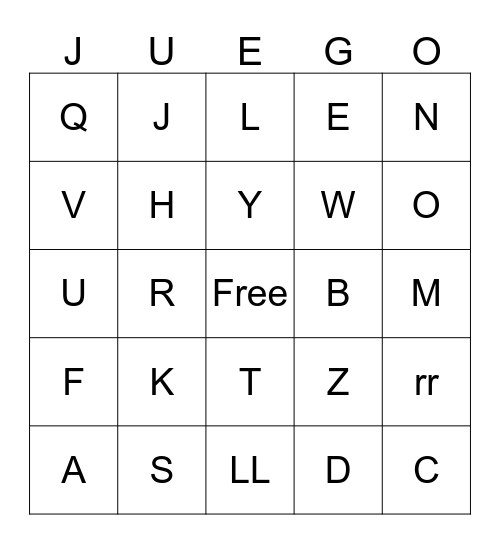 Spanish Alphabet Bingo Card