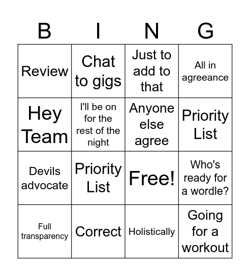 Riz Bingo Card